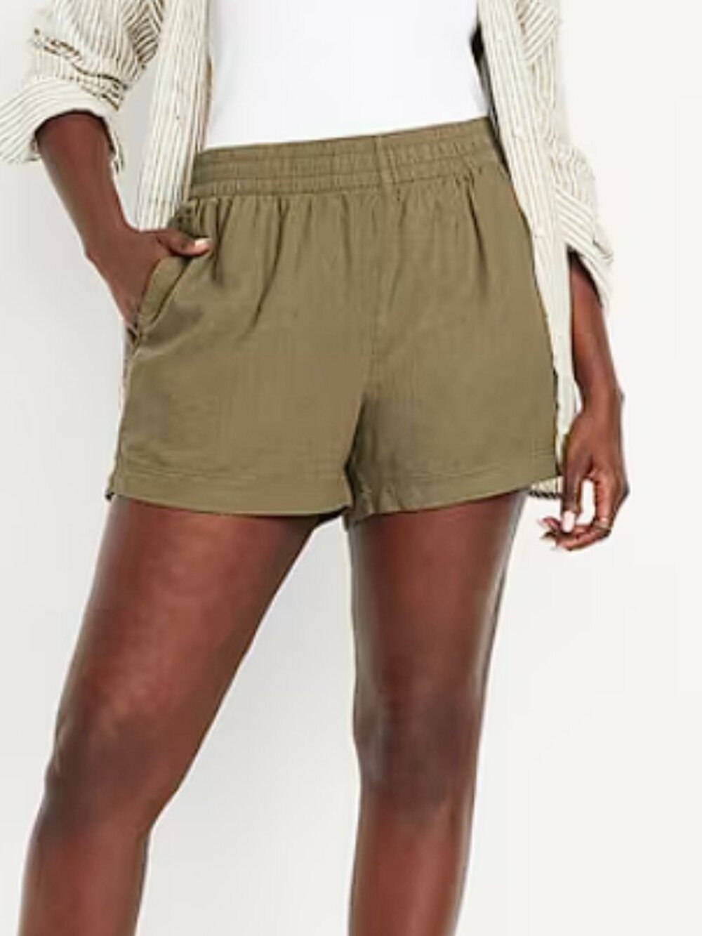 Old Navy High-Waisted Linen-Blend Shorts -- 3.5-inch inseam Olive Green (L) NWT!